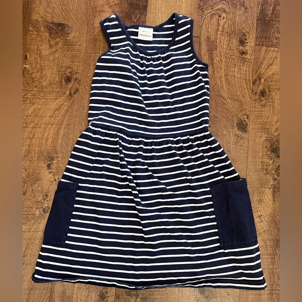 Hanna Andersson girls dress Sz 140/10 pockets 100% cotton striped